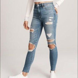 Abercrombie & Fitch Simone High Rise Super Skinny Ankle Distress Jean Raw Hem